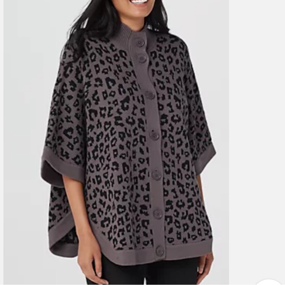 Denim‎ &co Jacquard Animal Print Button front Poncho Sweater womens size medium